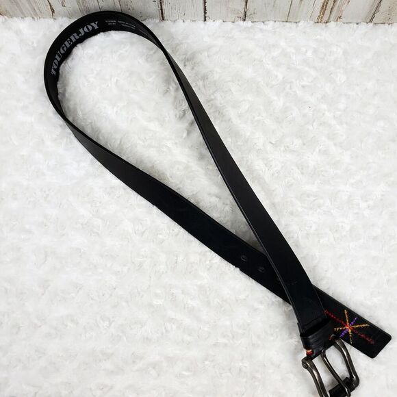 TOUGERJOY Leather Embroidered Belt Black Size 41 - Picture 6 of 9